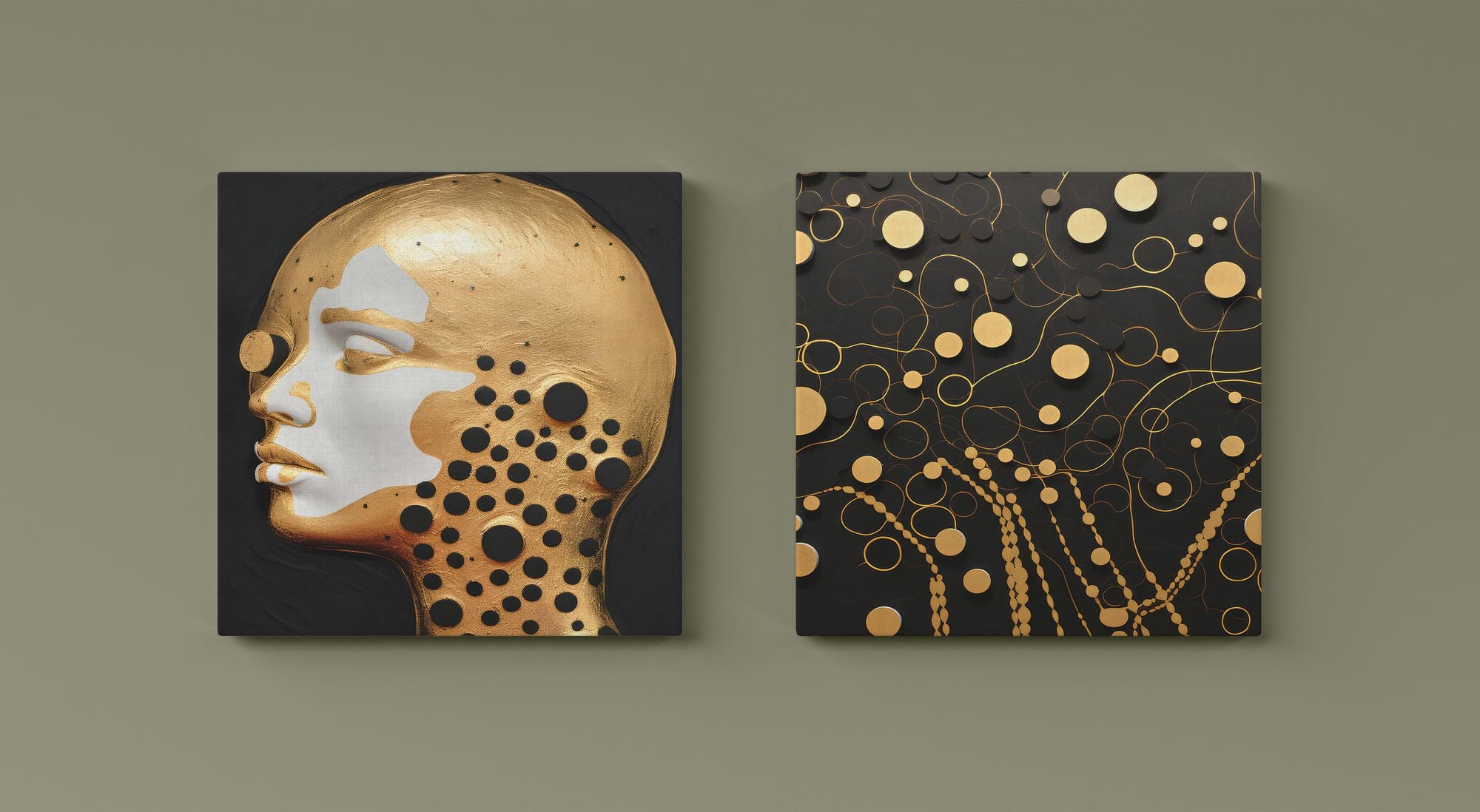 Conjunto 2 Telas Decorativas Dourado e Preto 30x30cm Premium