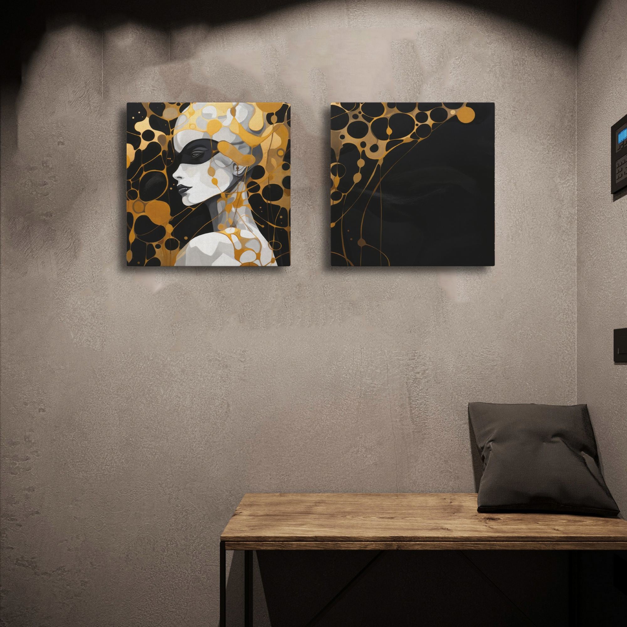 Quadros Decorativos Canvas Dourado e Preto - Conjunto 2 Peças