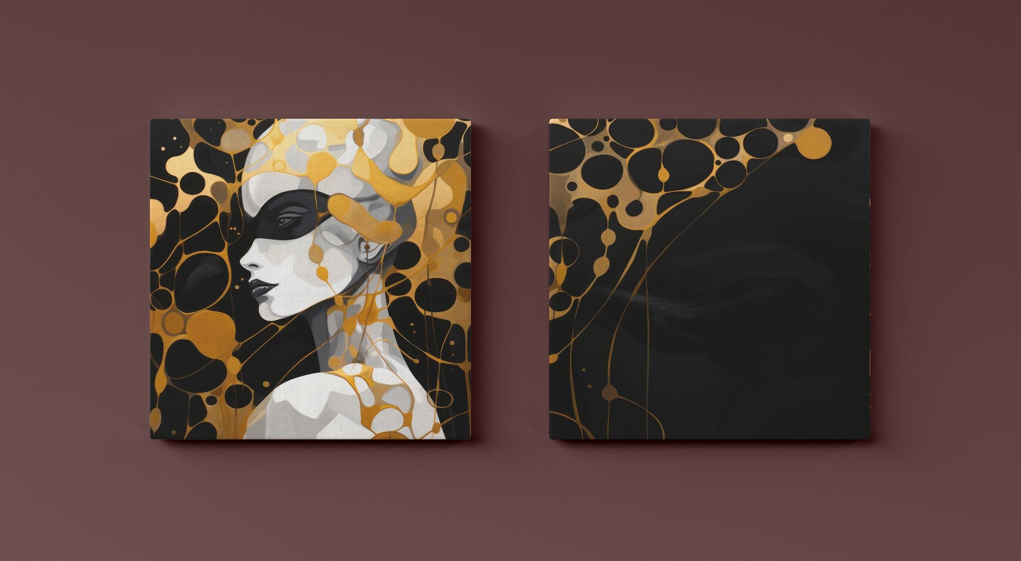 Quadros Decorativos Canvas Dourado e Preto - Conjunto 2 Peças