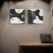 Conjunto Quadros Decorativos Canvas 30x30cm - 2 Peças Moldura Madeira