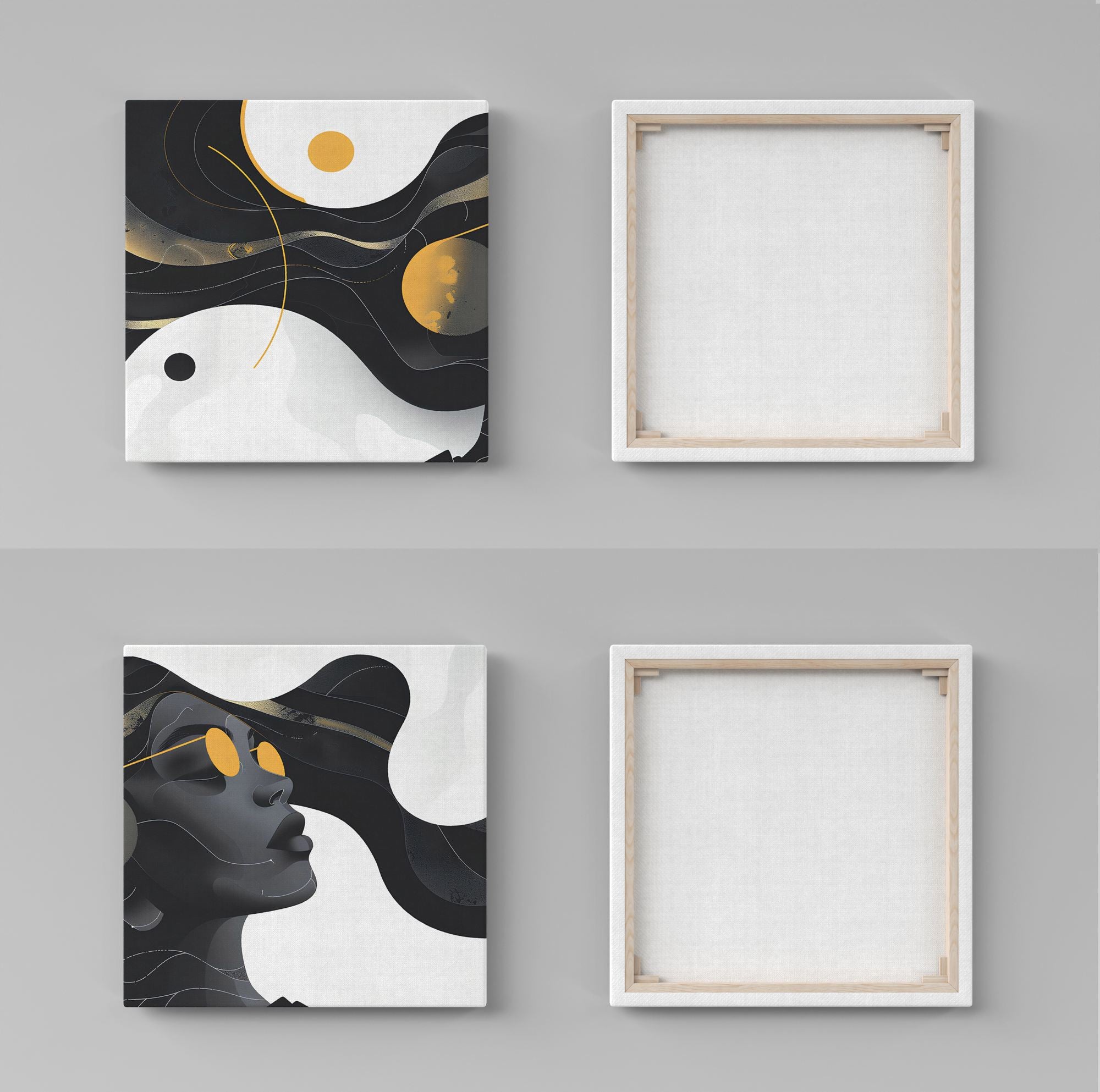 Conjunto Quadros Decorativos Canvas 30x30cm - 2 Peças Moldura Madeira