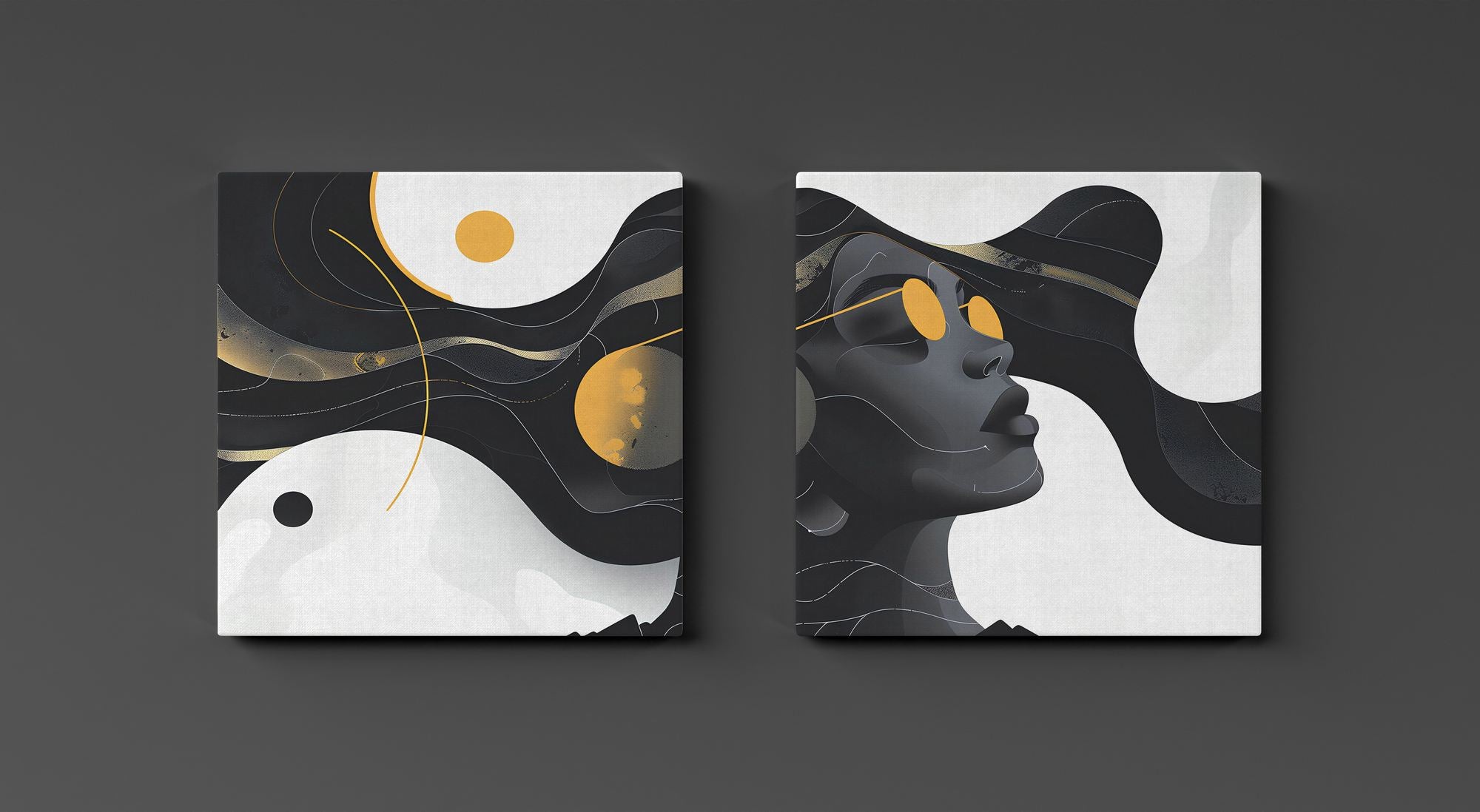 Conjunto Quadros Decorativos Canvas 30x30cm - 2 Peças Moldura Madeira