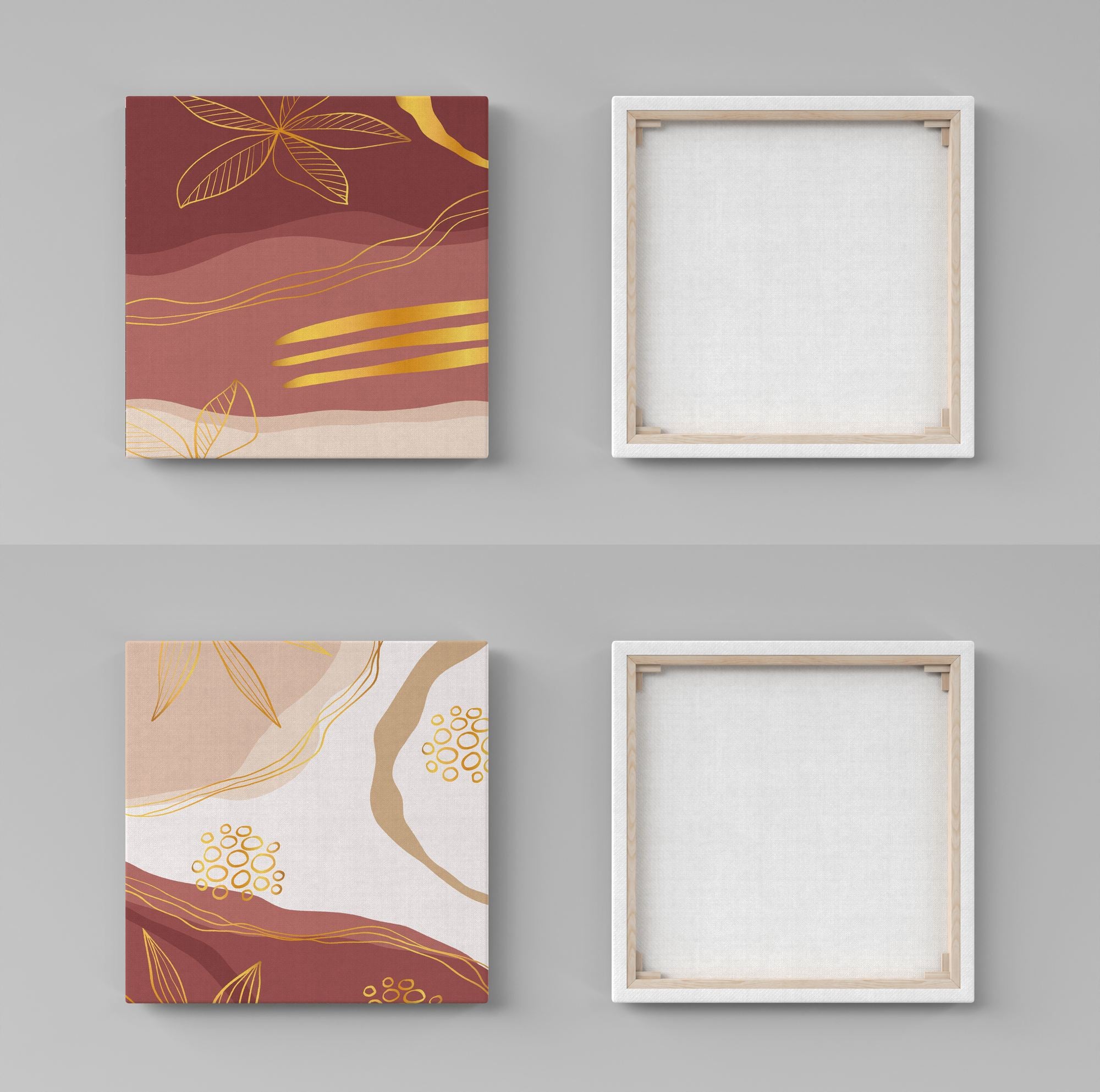 Conjunto de Quadros Decorativos Canvas 30x30cm - 2 Peças Dourado
