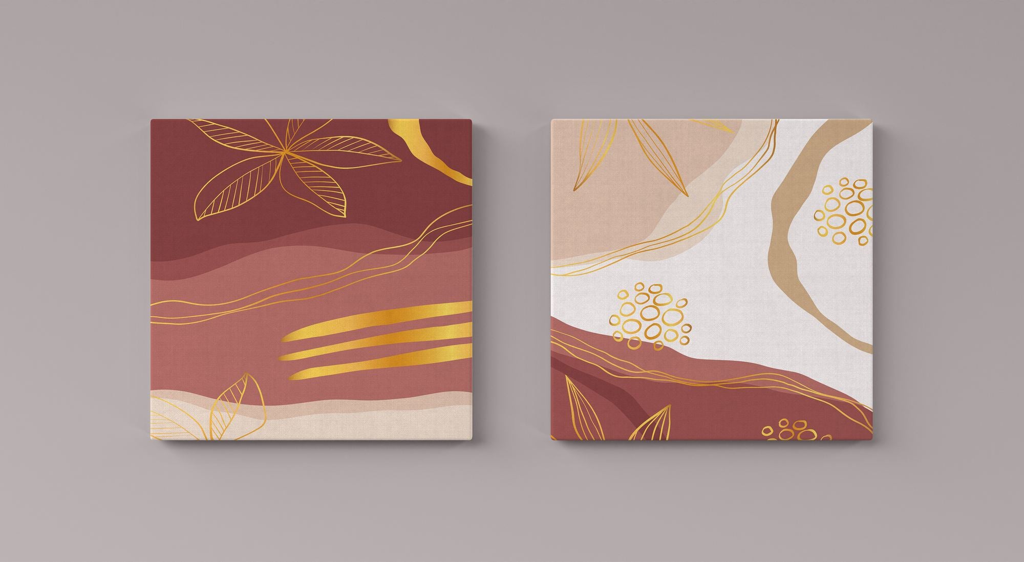 Conjunto de Quadros Decorativos Canvas 30x30cm - 2 Peças Dourado