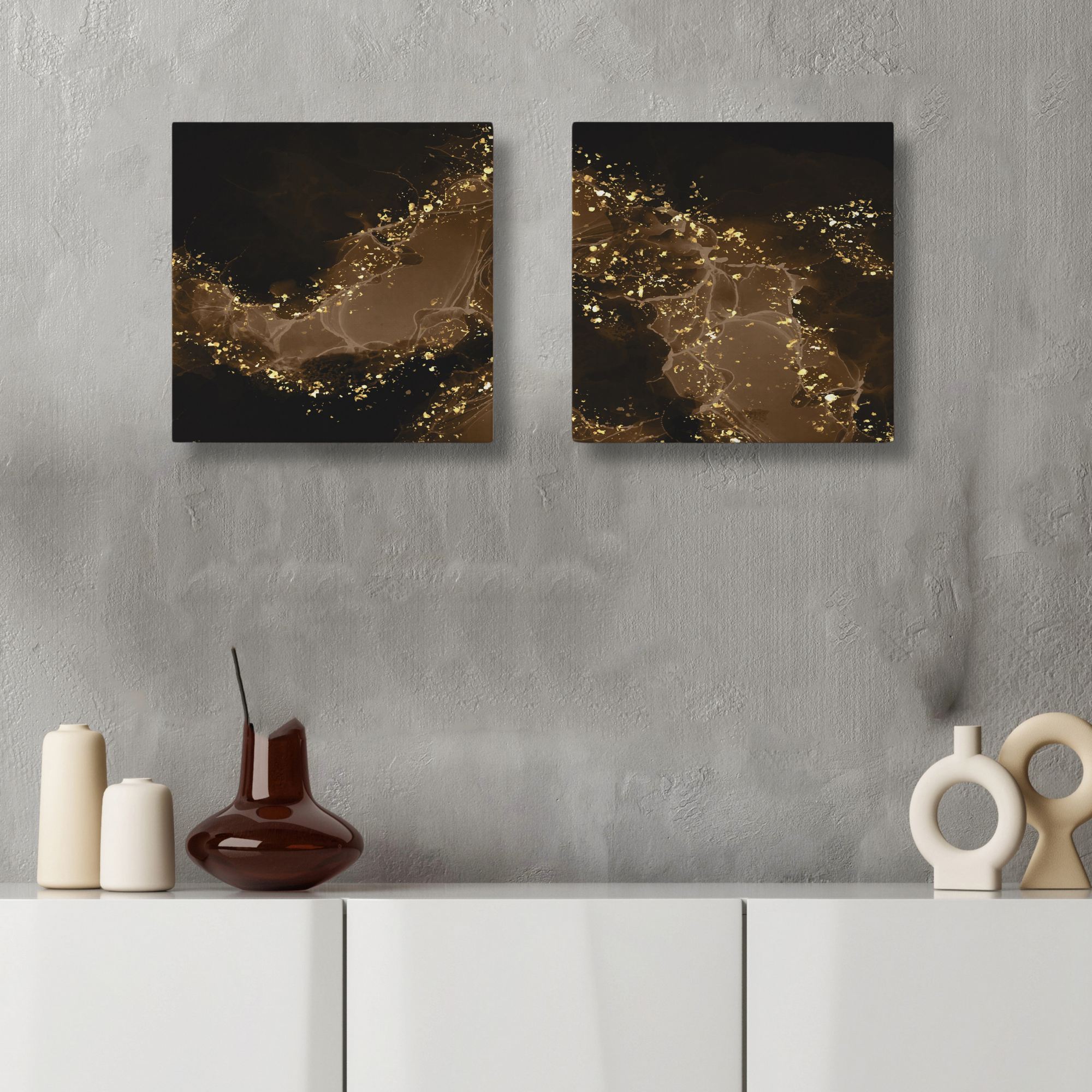 Quadros Decorativos Canvas Dourado e Preto - Conjunto 2 Peças 30x30
