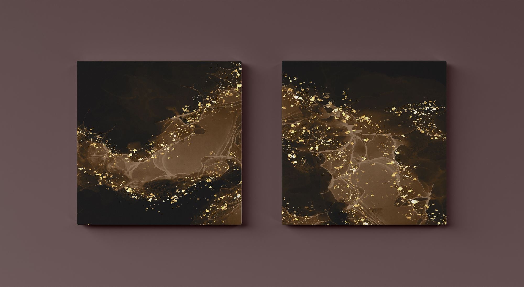 Quadros Decorativos Canvas Dourado e Preto - Conjunto 2 Peças 30x30