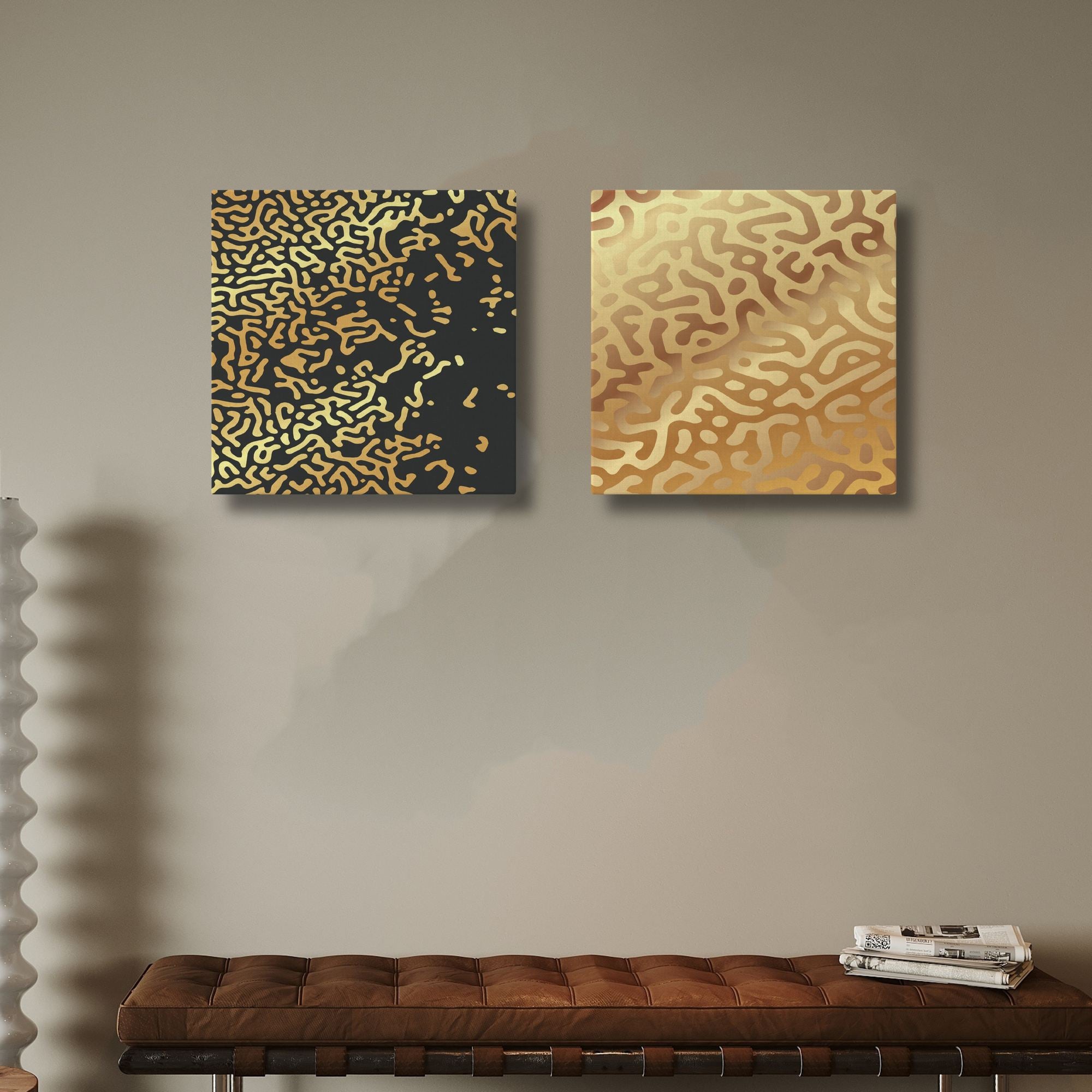 Conjunto de Quadros Decorativos Gold Black - 30x30cm Canvas Premium