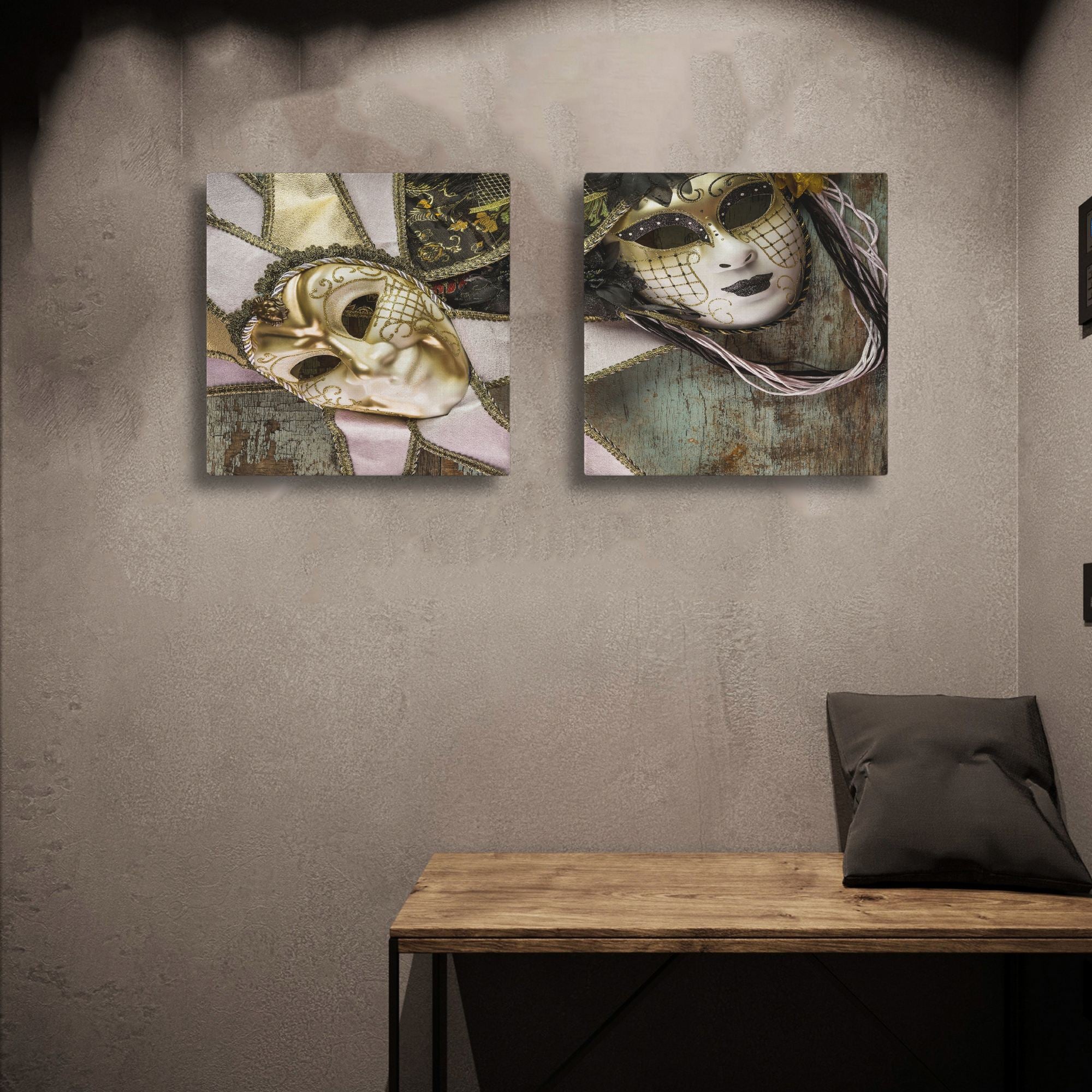 Conjunto Quadros Decorativos Canvas 30x30cm Dourado e Preto 2 Peças