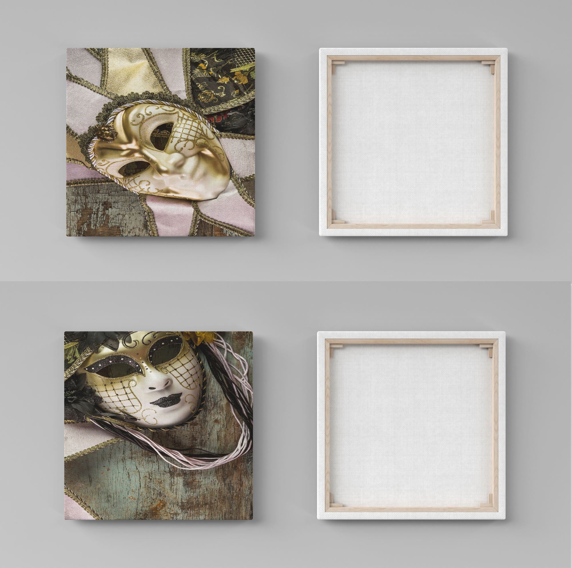 Conjunto Quadros Decorativos Canvas 30x30cm Dourado e Preto 2 Peças