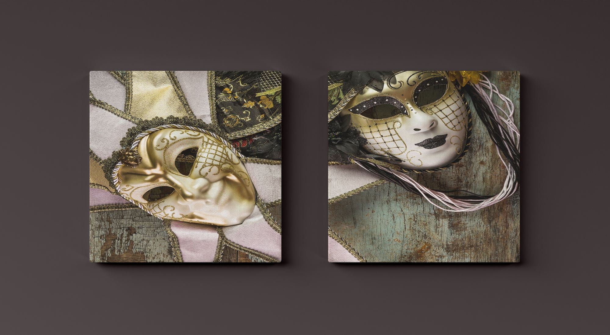 Conjunto Quadros Decorativos Canvas 30x30cm Dourado e Preto 2 Peças