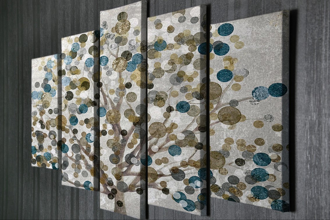 Impressionante conjunto de pinturas decorativas em tela com 5 peças, 105 x 70 cm | 100% tela, 100% moldura de madeira (3 cm) | Perfeito para amantes de decoração e arte