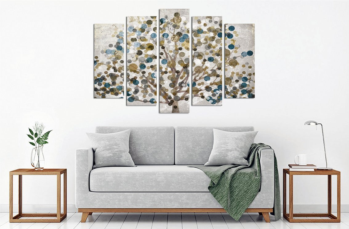Impressionante conjunto de pinturas decorativas em tela com 5 peças, 105 x 70 cm | 100% tela, 100% moldura de madeira (3 cm) | Perfeito para amantes de decoração e arte