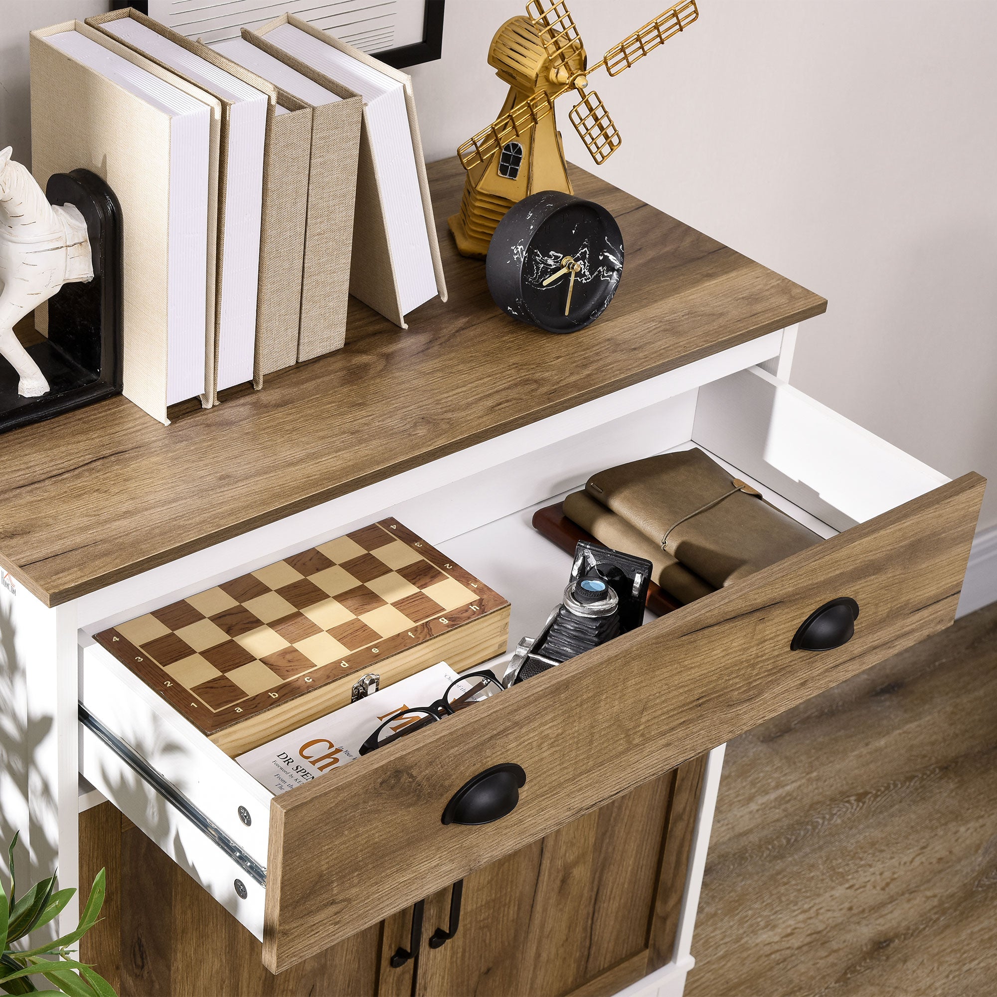 Aparador de Sala de Estar com Gaveta e Prateleira Ajustável 78,5x39x89,4 cm - Marrom e Branco