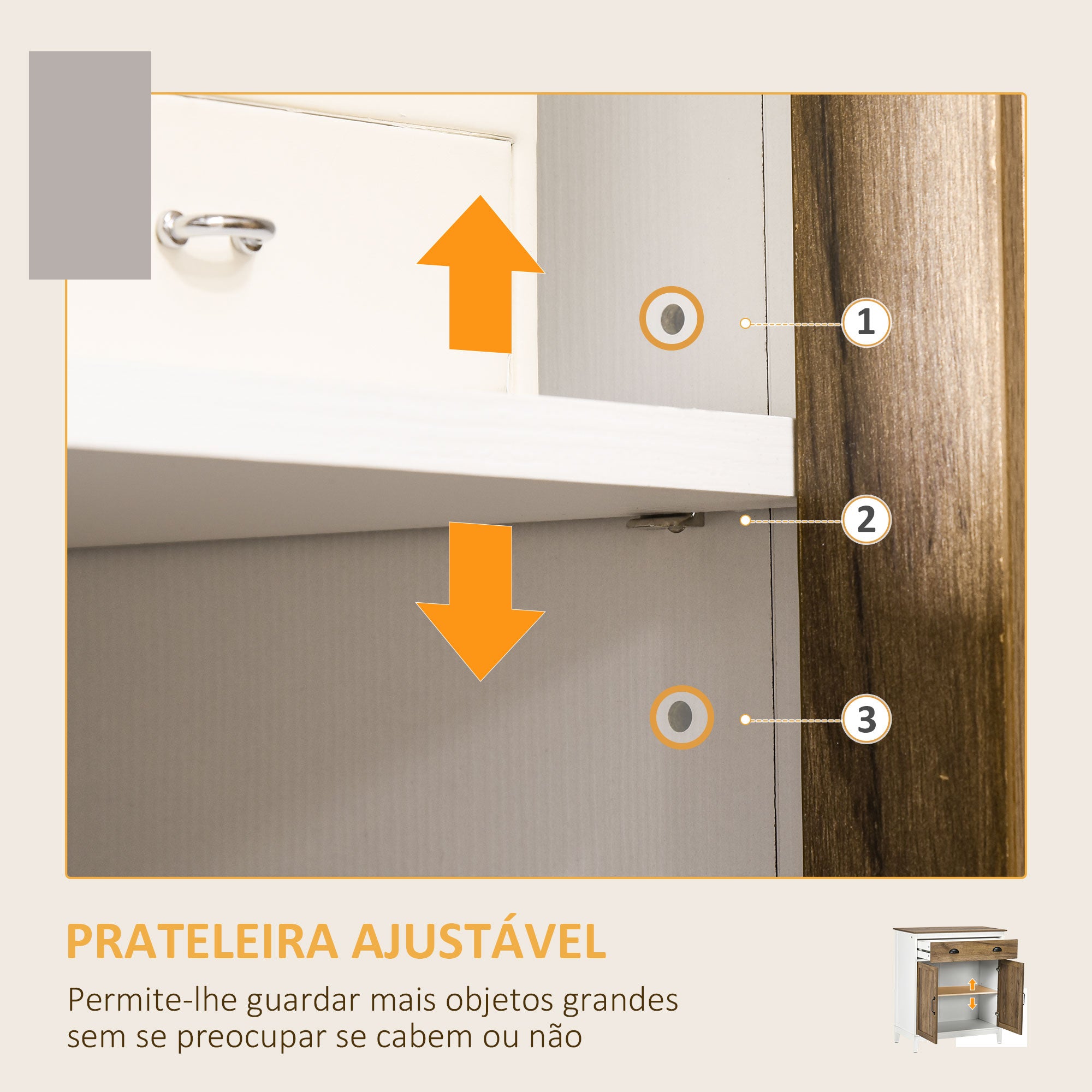 Aparador de Sala de Estar com Gaveta e Prateleira Ajustável 78,5x39x89,4 cm - Marrom e Branco