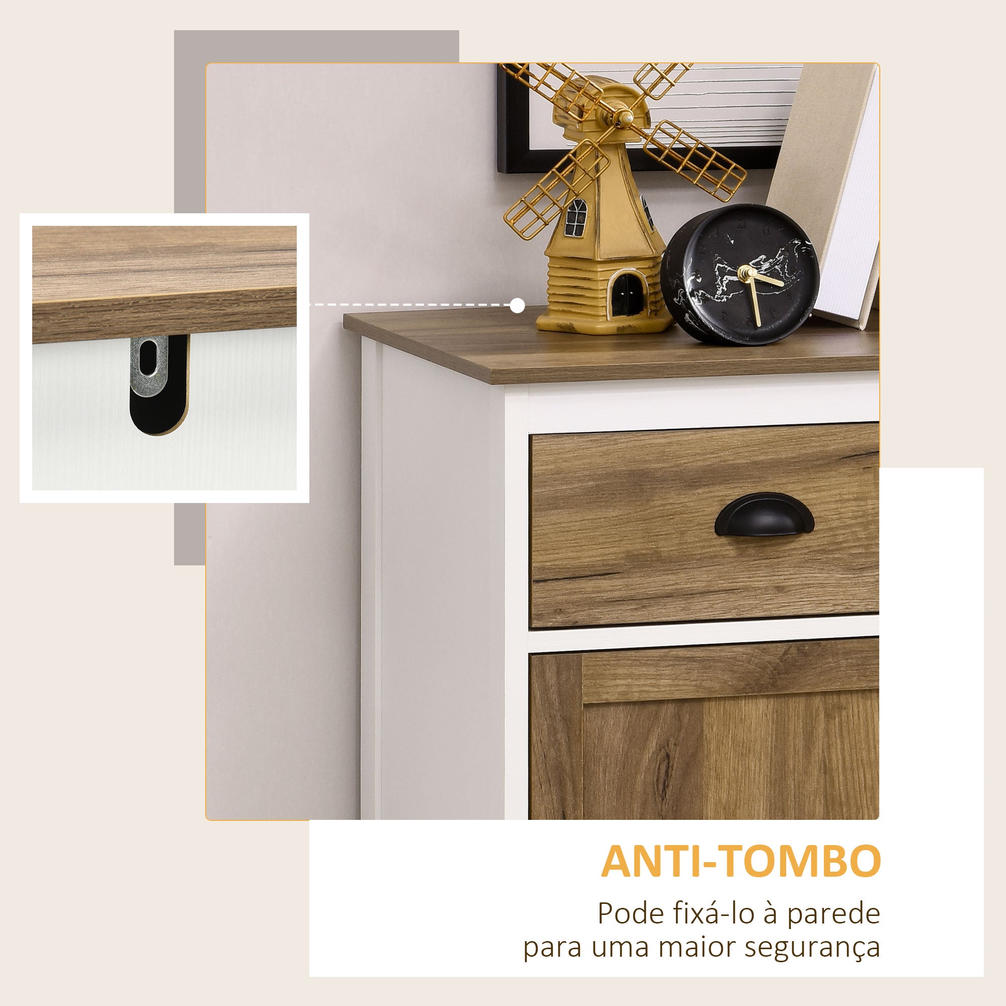 Aparador de Sala de Estar com Gaveta e Prateleira Ajustável 78,5x39x89,4 cm - Marrom e Branco