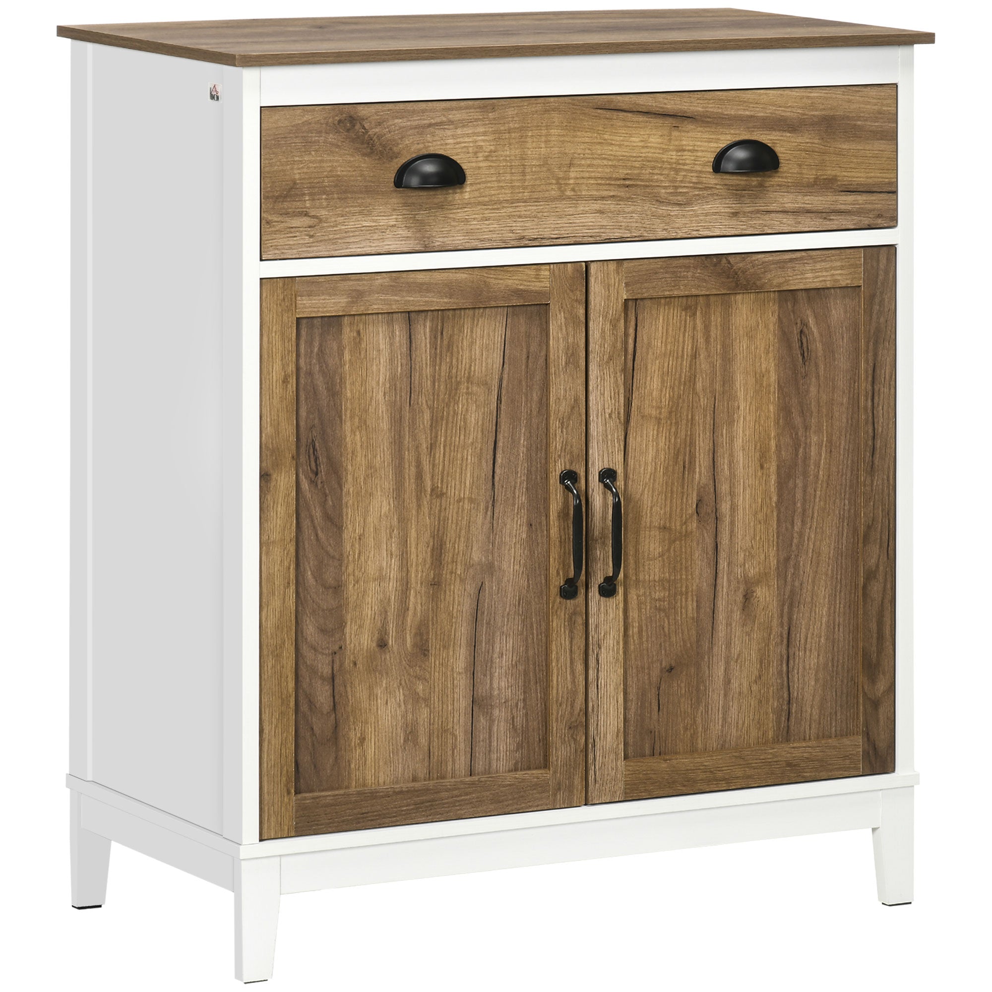 Aparador de Sala de Estar com Gaveta e Prateleira Ajustável 78,5x39x89,4 cm - Marrom e Branco