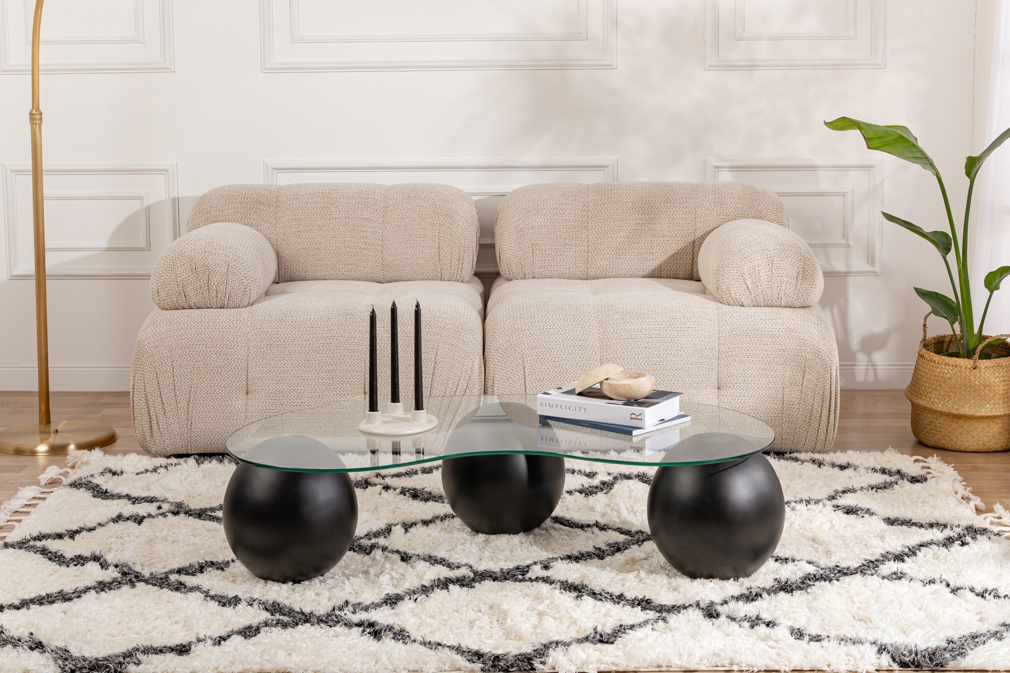 Mesa de Centro Preta Elegante, 120 x 70 x 30 cm | Tampo 100% Vidro Temperado (8 mm) e Pés de Poliuretano Duráveis | Design Moderno para Sala de Estar e Lounge