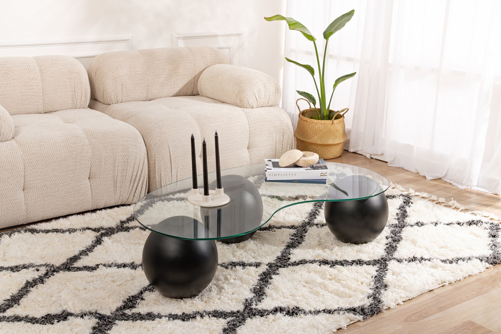 Mesa de Centro Preta Elegante, 120 x 70 x 30 cm | Tampo 100% Vidro Temperado (8 mm) e Pés de Poliuretano Duráveis | Design Moderno para Sala de Estar e Lounge