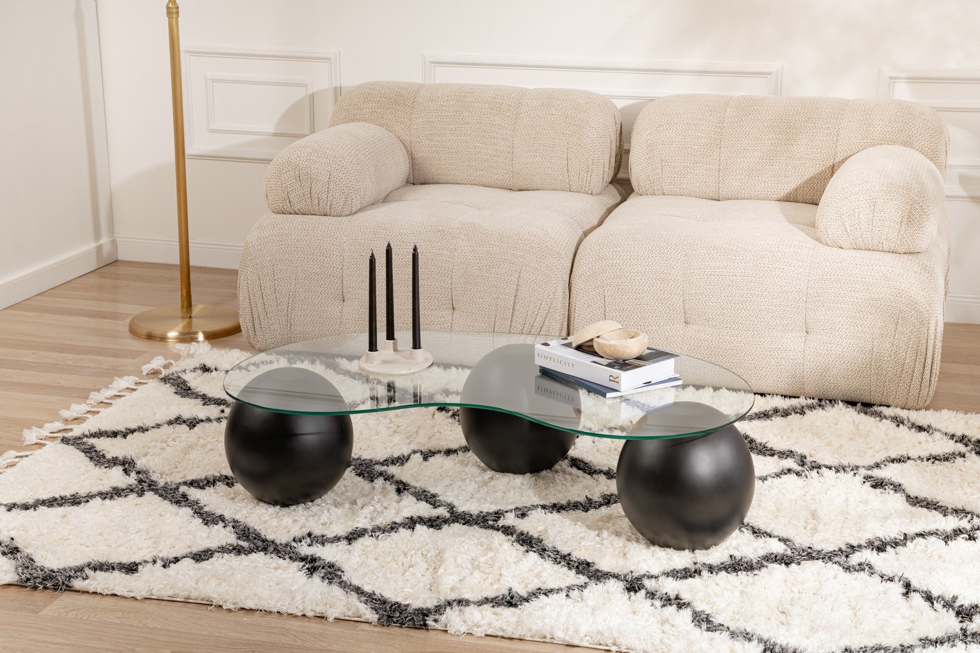 Mesa de Centro Preta Elegante, 120 x 70 x 30 cm | Tampo 100% Vidro Temperado (8 mm) e Pés de Poliuretano Duráveis | Design Moderno para Sala de Estar e Lounge