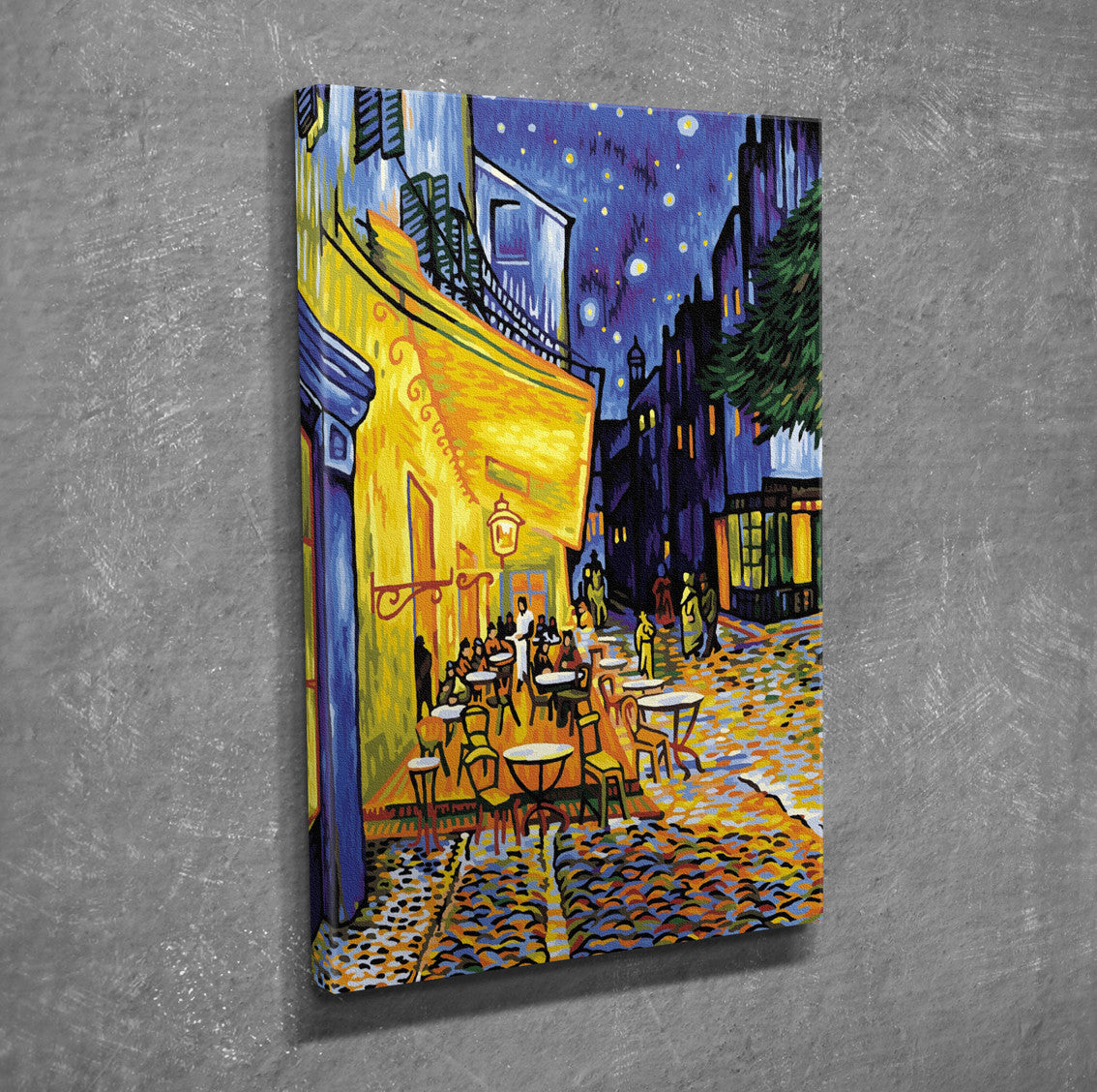 Pintura decorativa em tela "Terraço de Café à Noite" de Vincent van Gogh, 30 x 40 cm, 100% tela, 100% moldura de madeira (3 cm) | Arte Elegante para Decoração de Casa