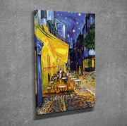Pintura decorativa em tela "Terraço de Café à Noite" de Vincent van Gogh, 30 x 40 cm, 100% tela, 100% moldura de madeira (3 cm) | Arte Elegante para Decoração de Casa