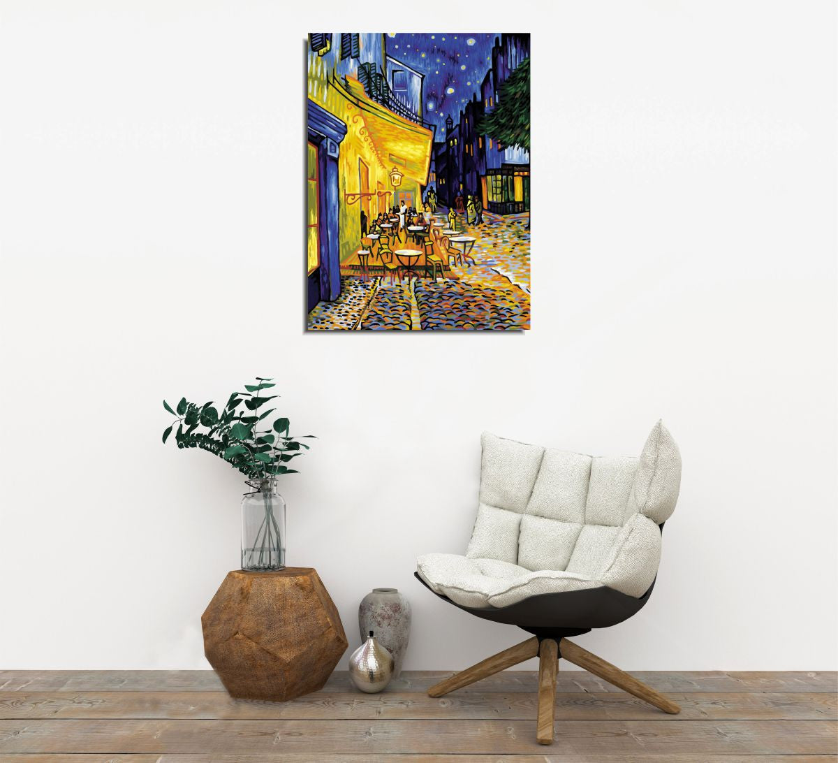 Pintura decorativa em tela "Terraço de Café à Noite" de Vincent van Gogh, 30 x 40 cm, 100% tela, 100% moldura de madeira (3 cm) | Arte Elegante para Decoração de Casa