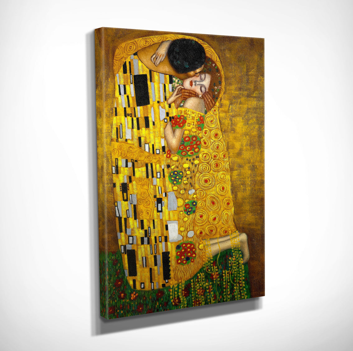 Pintura decorativa em tela "O Beijo" de Gustav Klimt, 30 x 40 cm | 100% tela, 100% moldura de madeira (3 cm de espessura) | Arte elegante para decoração de casa