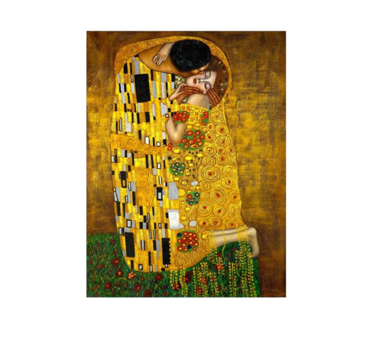 Pintura decorativa em tela "O Beijo" de Gustav Klimt, 30 x 40 cm | 100% tela, 100% moldura de madeira (3 cm de espessura) | Arte elegante para decoração de casa