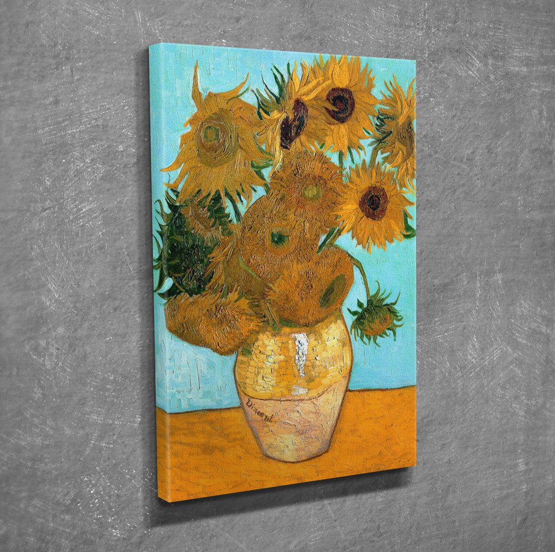 Pintura decorativa em tela de Vincent Van Gogh, Vaso com doze girassóis, 30 x 40 cm | 100% tela, 100% moldura de madeira (3 cm de espessura) | Arte elegante para decoração de casa