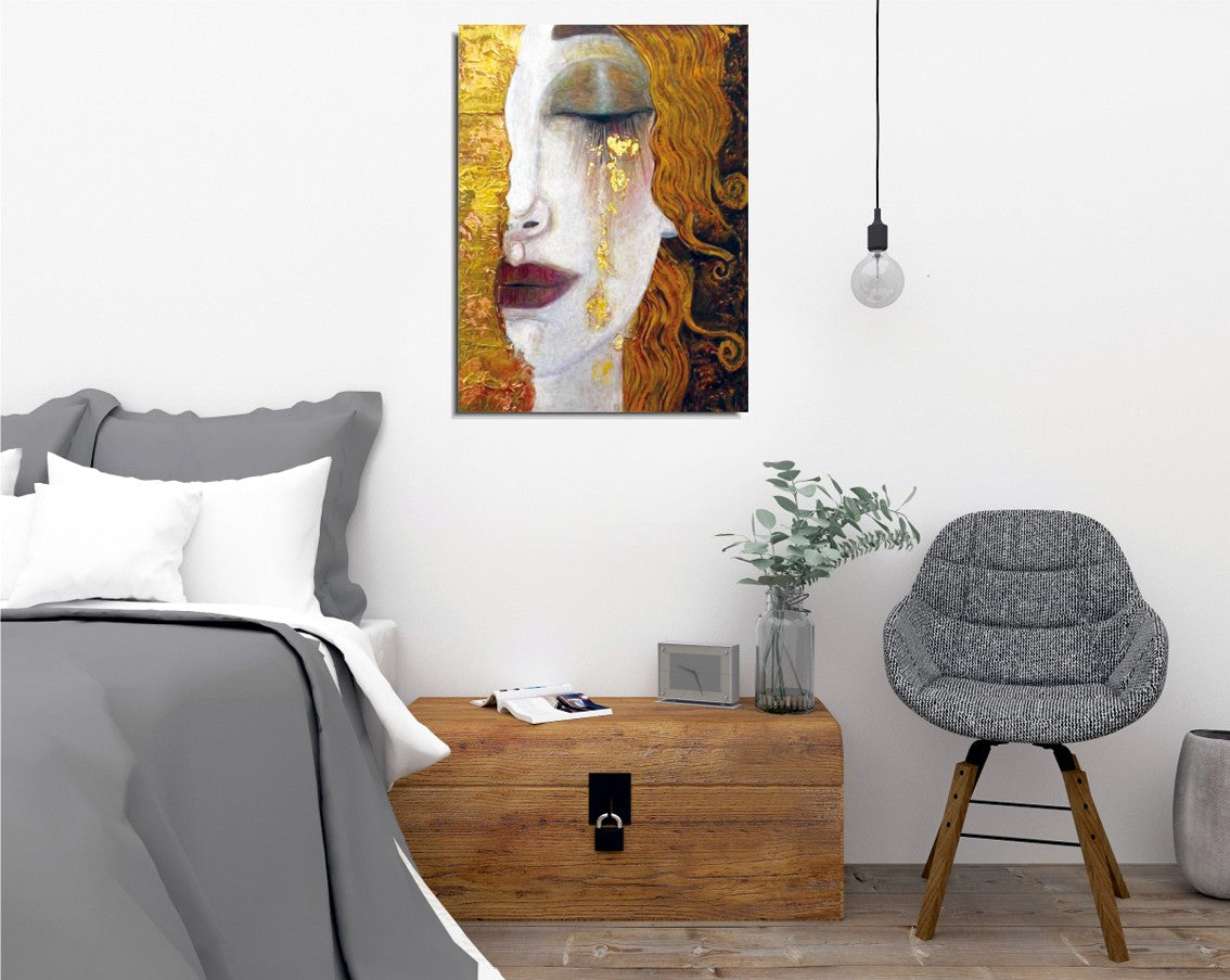 Pintura decorativa em tela "Lágrimas Douradas" de Anne-Marie Zilberman, 30 x 40 cm, 100% tela, moldura 100% madeira (3 cm de espessura) | Arte elegante para decoração de casa