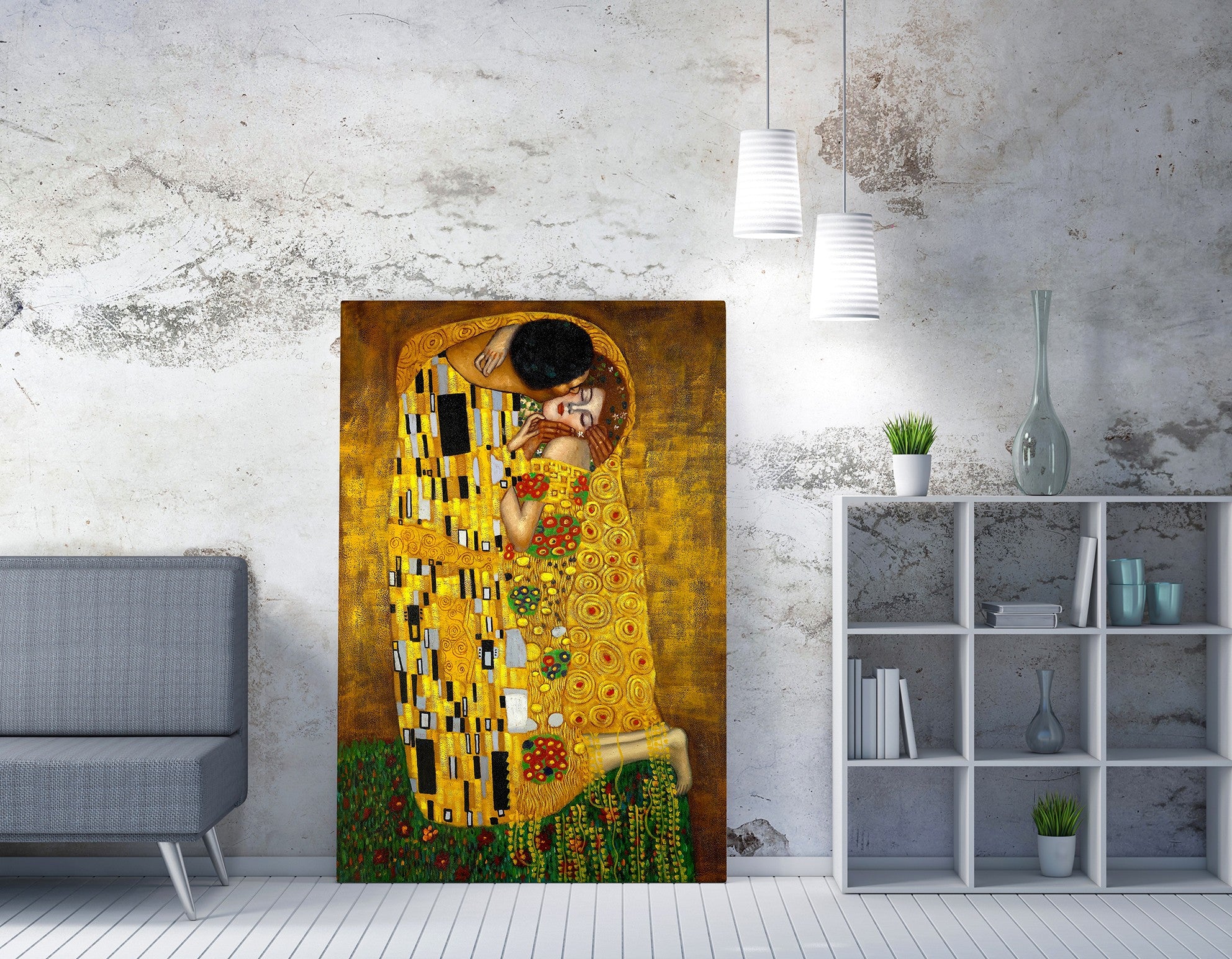 Pintura decorativa elegante em tela de Gustav Klimt, 50 x 70 cm | 50% poliéster / 50% algodão, moldura 100% madeira (2 x 3 cm) | Arte deslumbrante para decoração de casa