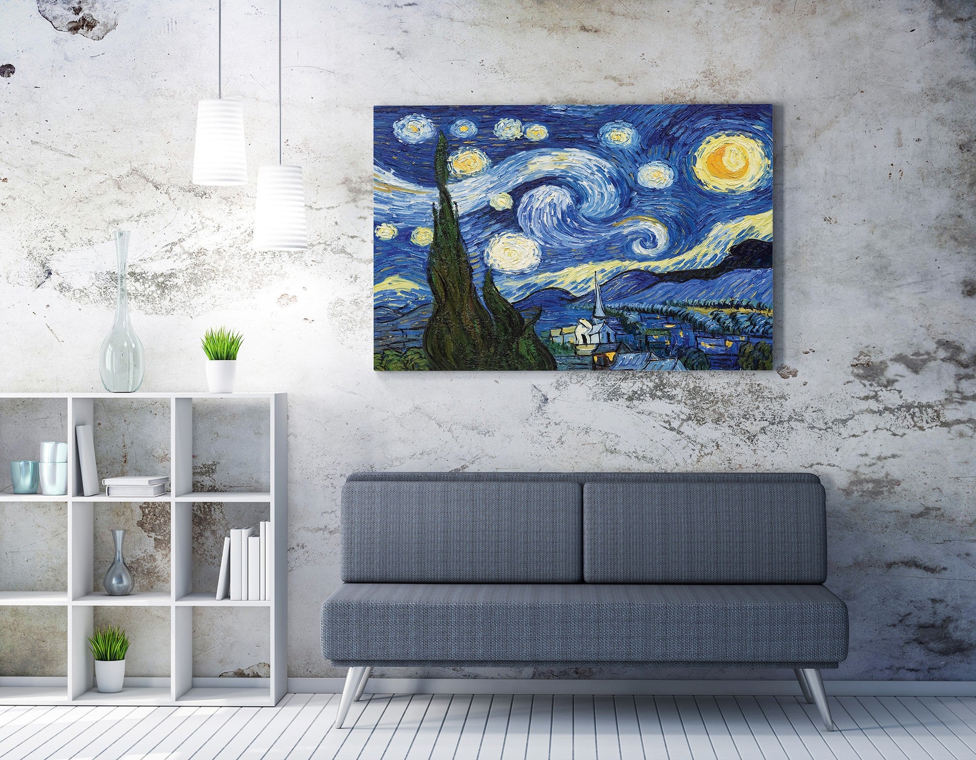 Pintura decorativa em tela de Vincent van Gogh, 50 x 70 cm | 50% poliéster / 50% algodão, moldura 100% madeira (2 x 3 cm) | Arte deslumbrante para decoração de casa