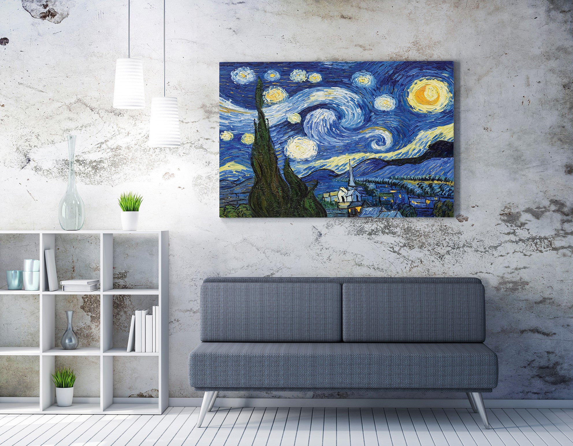 Pintura decorativa em tela de Vincent van Gogh, 70 x 100 cm, 50% poliéster/50% algodão, moldura 100% madeira (2 x 3 cm) | Arte deslumbrante para decoração de casa