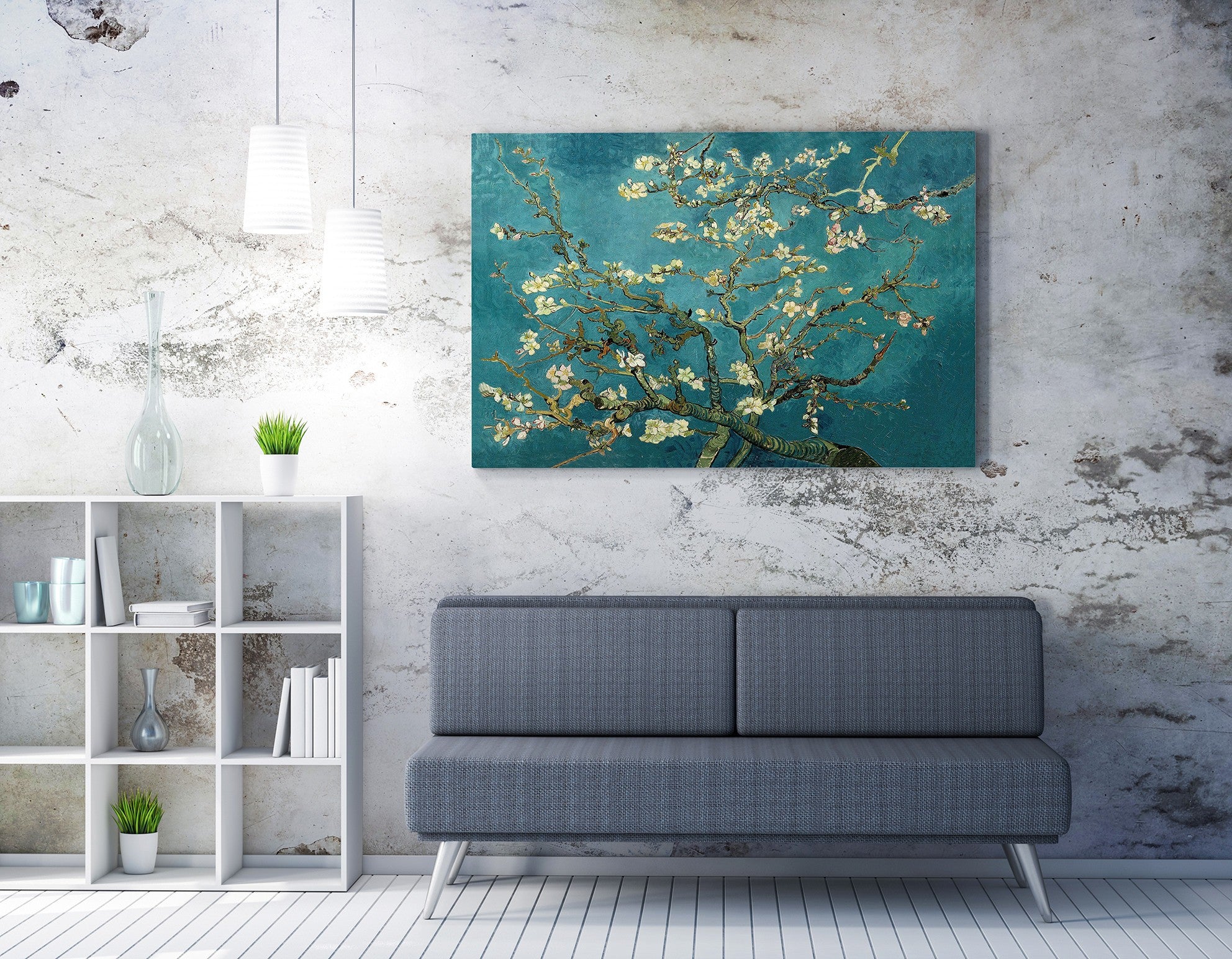 Pintura decorativa em tela de Vincent van Gogh, 70 x 100 cm, 50% poliéster/50% algodão, moldura 100% madeira (2 x 3 cm) | Arte deslumbrante para decoração de casa