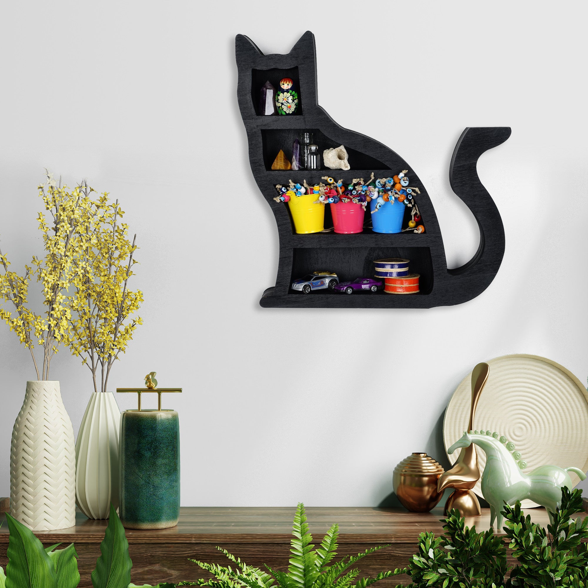Acessório Decorativo de Parede em Madeira 100% – Preto, Corte a Laser, 38 x 6 x 37 cm (MEH137 • 268EVL1279)