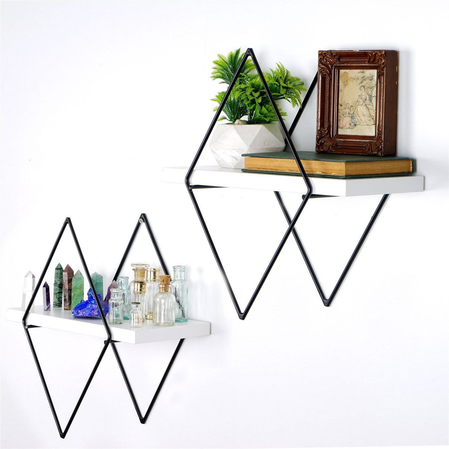 Prateleira de parede de metal decorativa-WR057-Branco