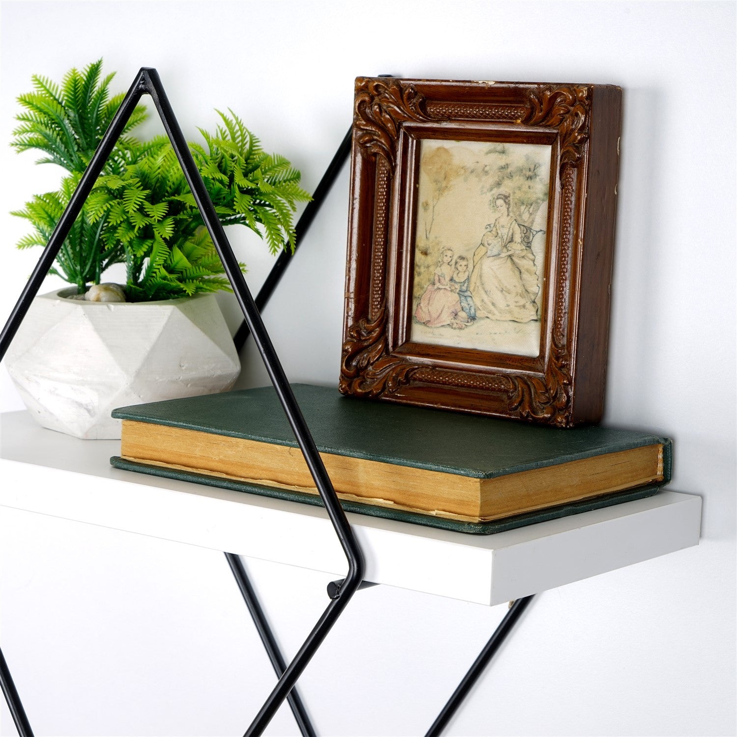 Prateleira de parede de metal decorativa-WR057-Branco