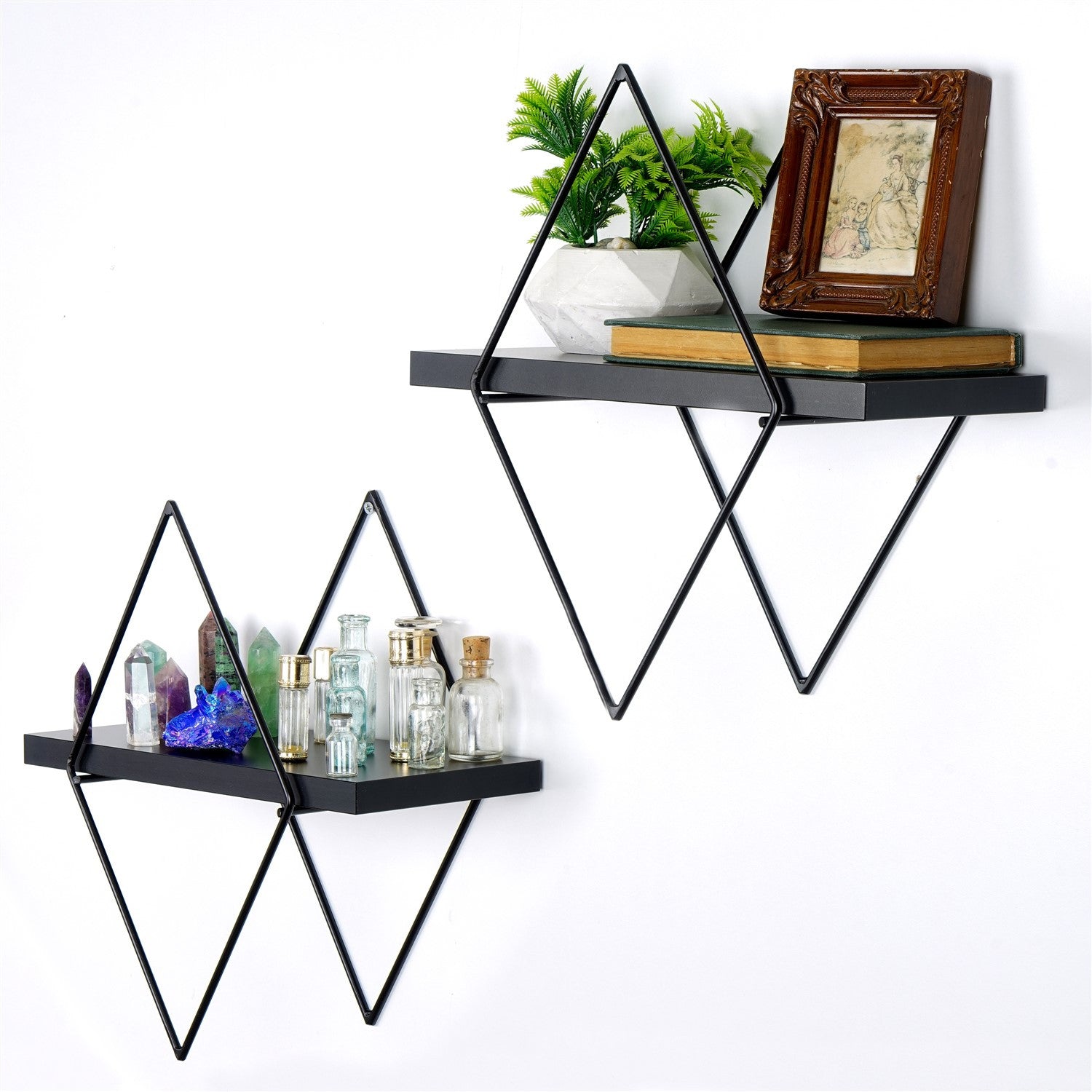 Prateleira de parede de metal decorativa-WR058-Preto