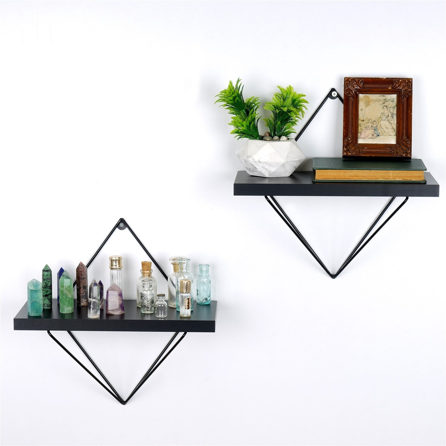 Prateleira de parede decorativa industrial de metal (2 peças), preta, 30 x 14 x 30 cm | 100% metal, capacidade de 5 kg | Solução de armazenamento de parede elegante e funcional