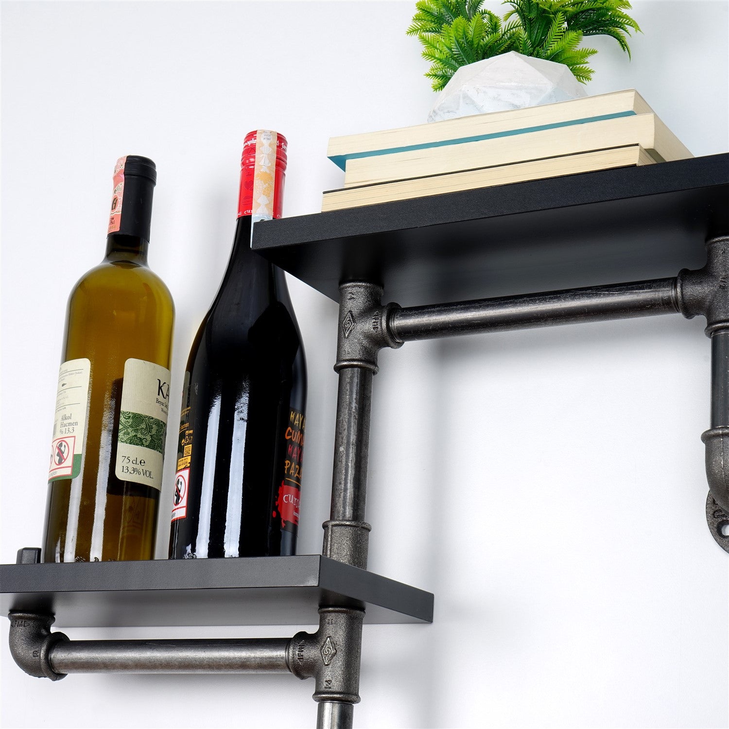 Prateleira de Parede Pipe BORURAF242 - Preto - MDF 100% - 56 x 13 x 42 cm - 3,6 kg