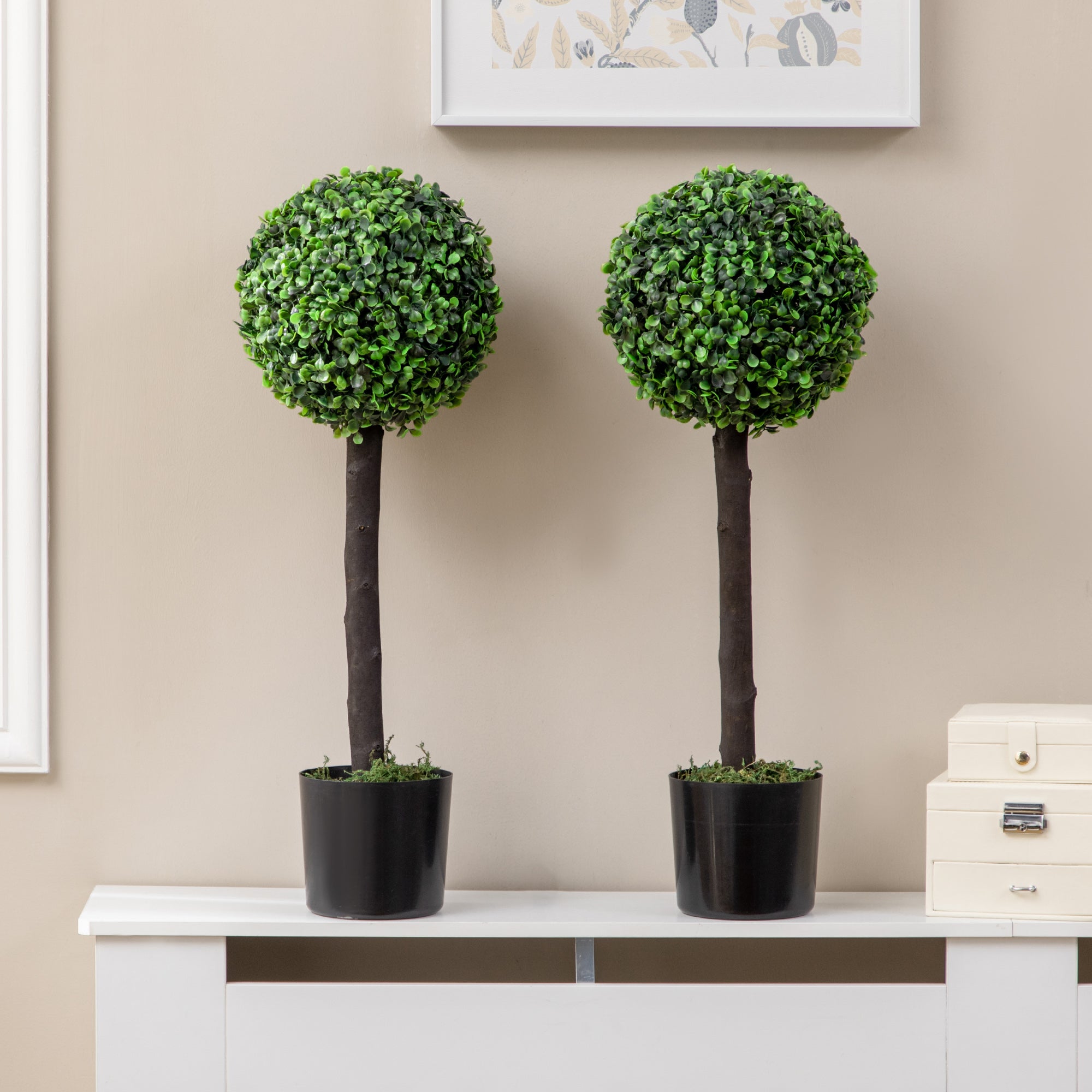Conjunto de 2 Plantas Artificiais Decorativas – 60cm – Verde – PEVA, PE, PP e cimento