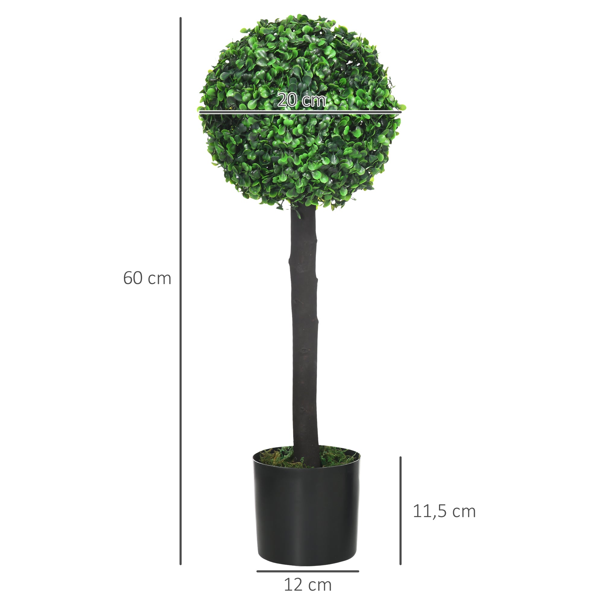 Conjunto de 2 Plantas Artificiais Decorativas – 60cm – Verde – PEVA, PE, PP e cimento