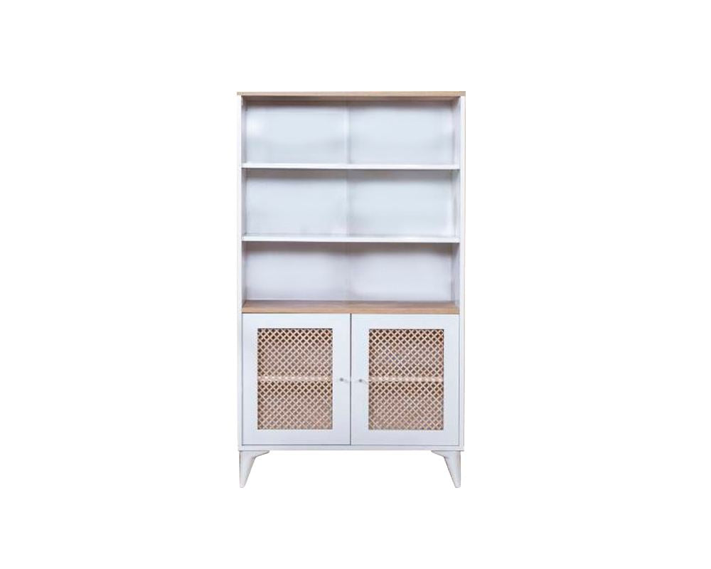 Estante de livros – 90 cm x 158 cm x 41 cm – Branco e Carvalho – MDF e Madeira de Pinho