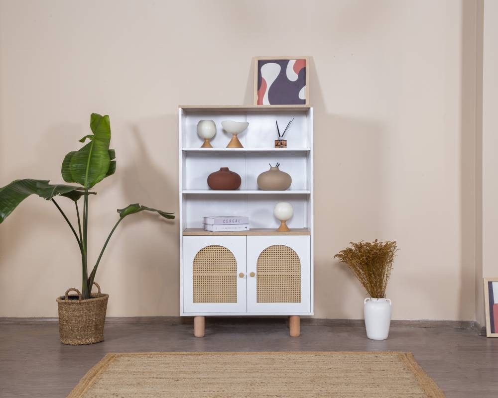 Estante de livros – 90 cm x 158 cm x 41 cm – Branco e Carvalho – MDF