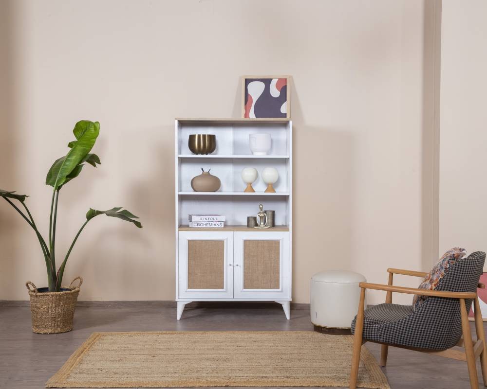 Estante de livros – 90 cm x 158 cm x 41 cm – Branco e Carvalho – MDF