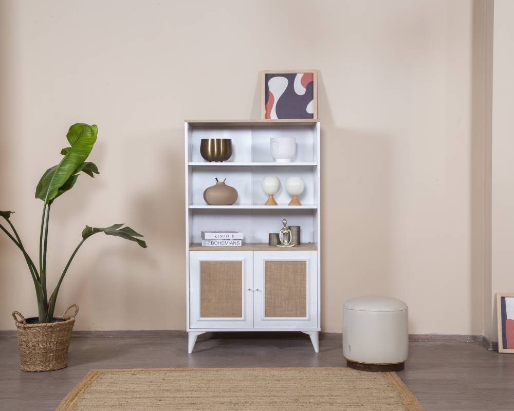 Estante de livros – 90 cm x 158 cm x 41 cm – Branco e Carvalho – MDF