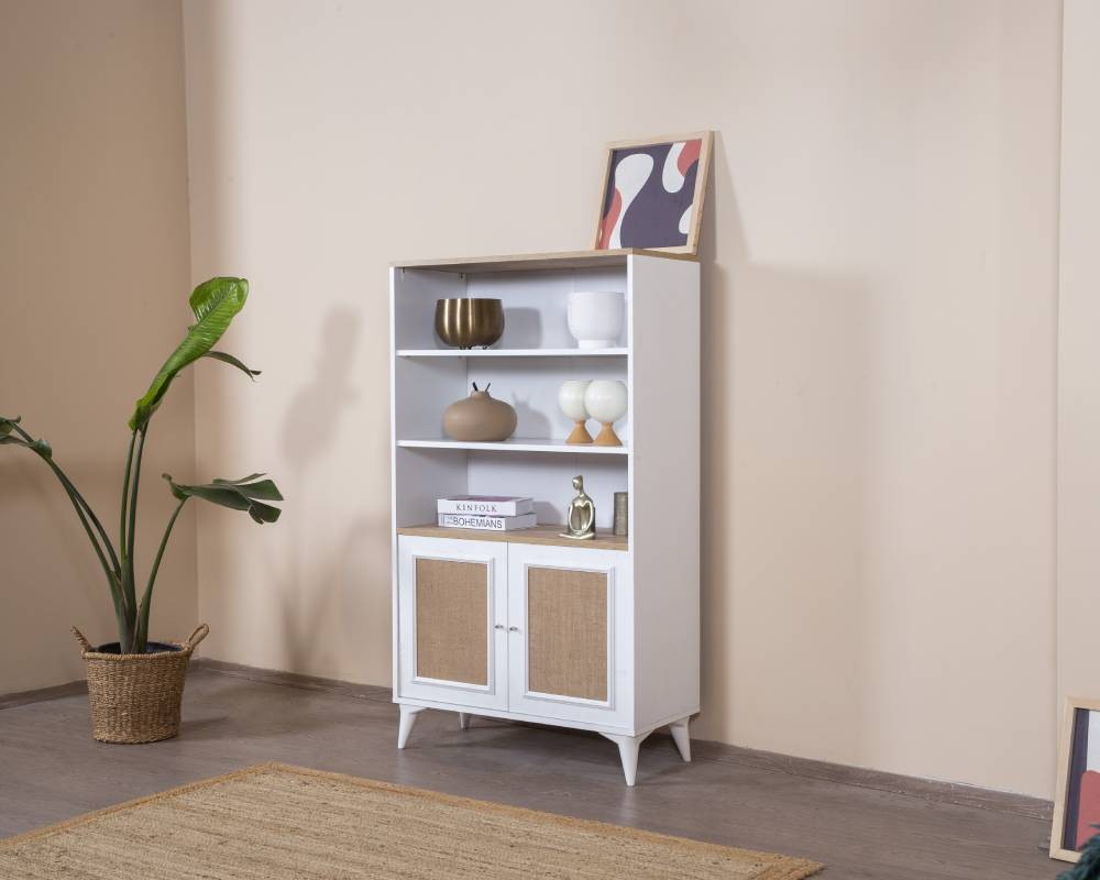 Estante de livros – 90 cm x 158 cm x 41 cm – Branco e Carvalho – MDF