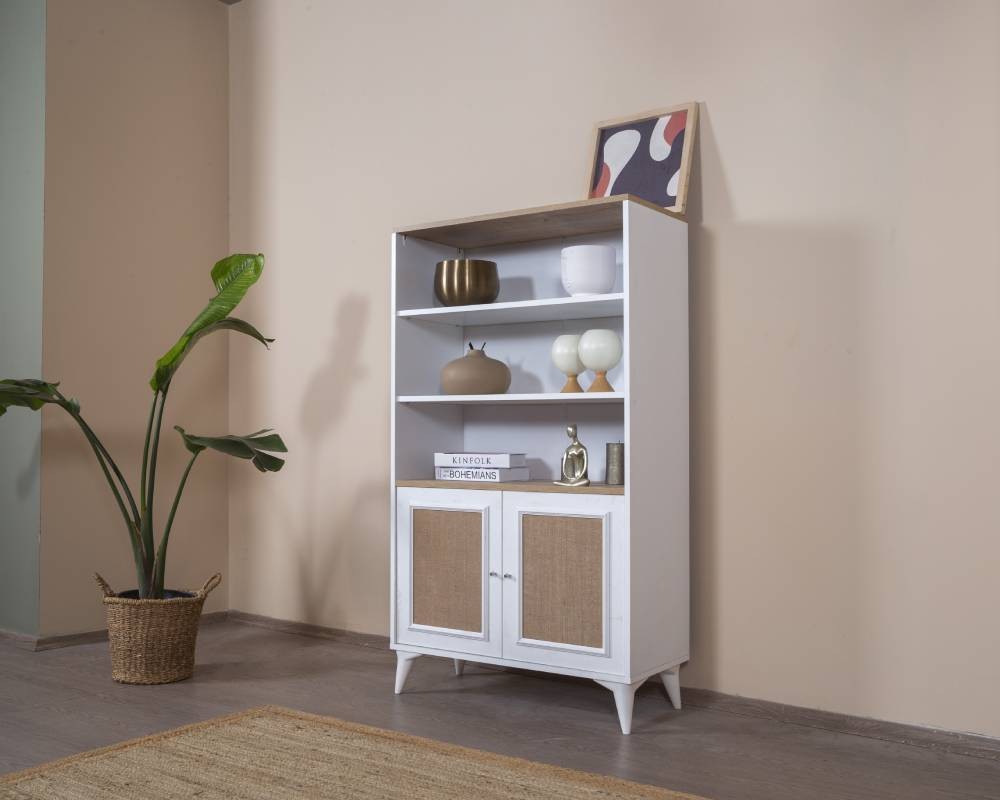 Estante de livros – 90 cm x 158 cm x 41 cm – Branco e Carvalho – MDF