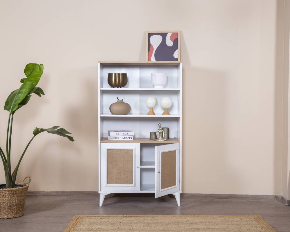 Estante de livros – 90 cm x 158 cm x 41 cm – Branco e Carvalho – MDF