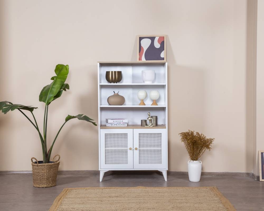 Estante de livros – 90 cm x 158 cm x 41 cm – Branco e Carvalho – MDF